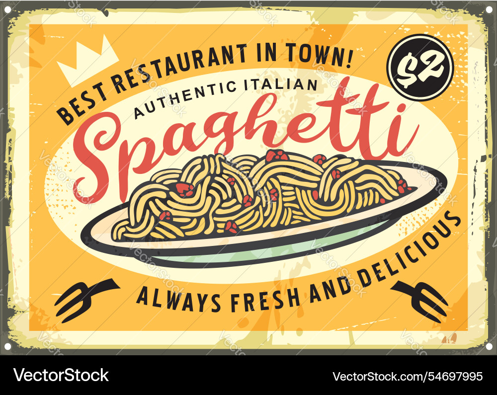 Delicious italian spaghetti retro sign design Delicious italian spaghetti retro sign design vector image