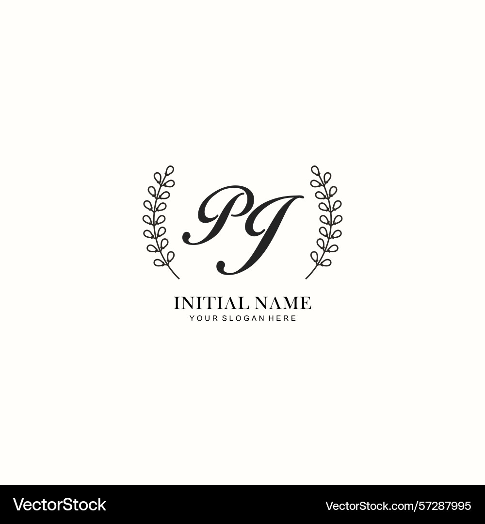 Pj initial logo templates with botanical elements vector image