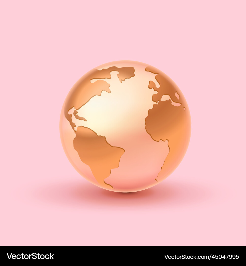 Planet earth 3d golden icon render vector image