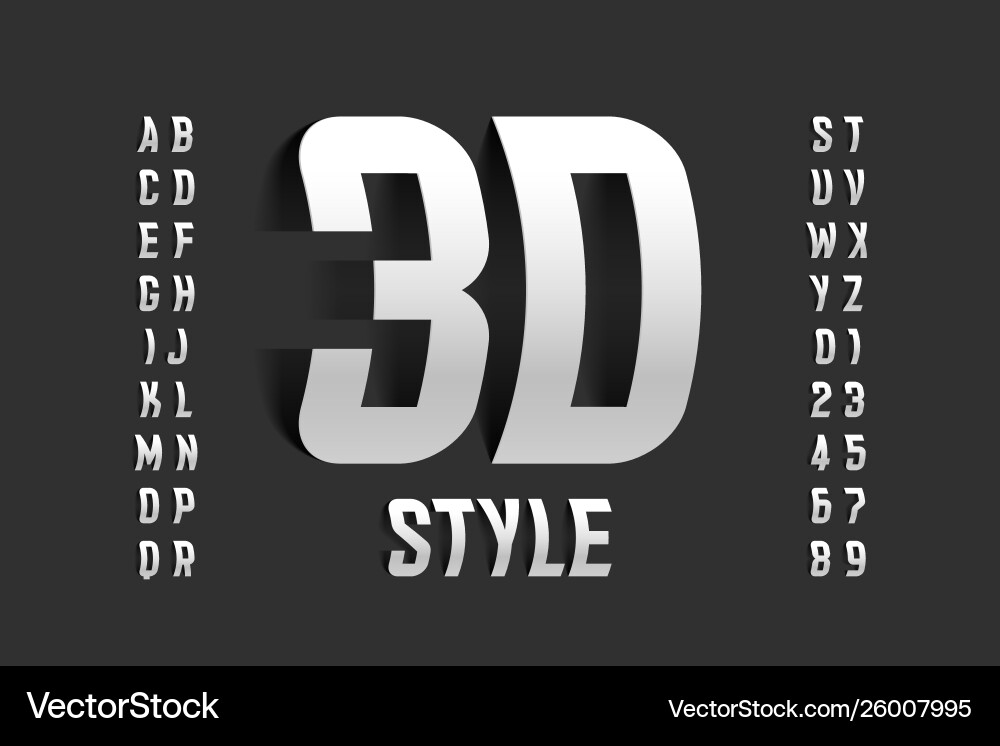 Three-dimensional style font design 3d alphabet Three-dimensional style font design 3d alphabet vector image