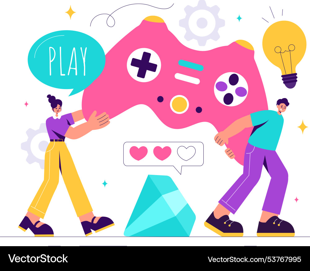 Video games with programmers playing gamepad Vector Image