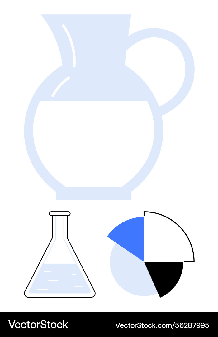 Water pitcher laboratory flask and pie chart Water pitcher laboratory flask and pie chart vector image