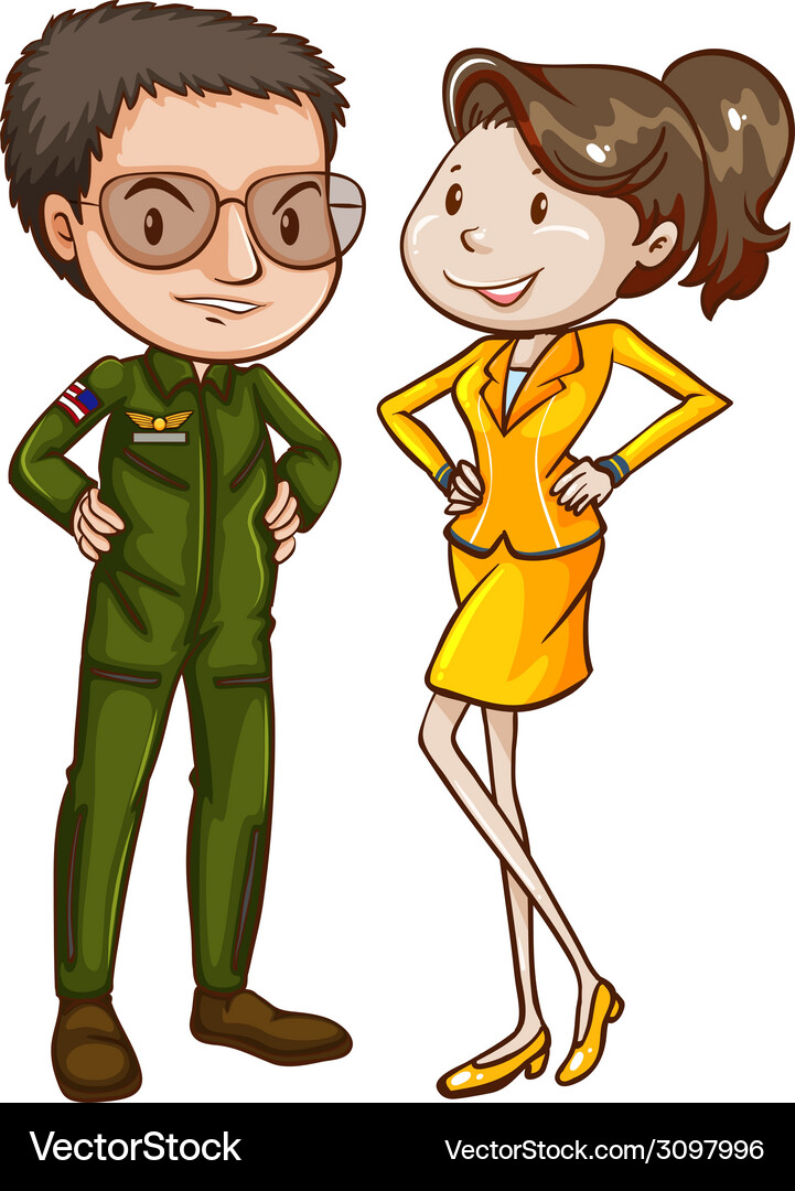 A coloured sketch of pilot and an air hostess Vector Image