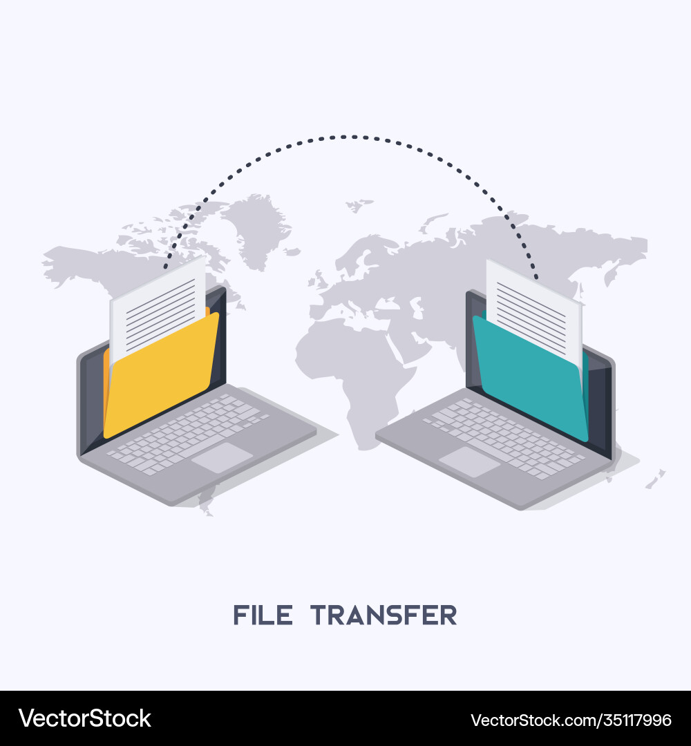 File Transfer Laptops mit Ordnern Vektorbild