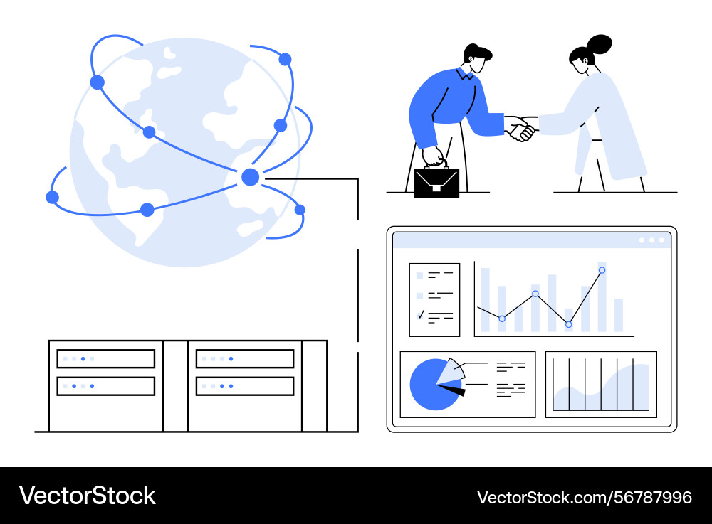 Global networking business partnerships and data Global networking business partnerships and data vector image