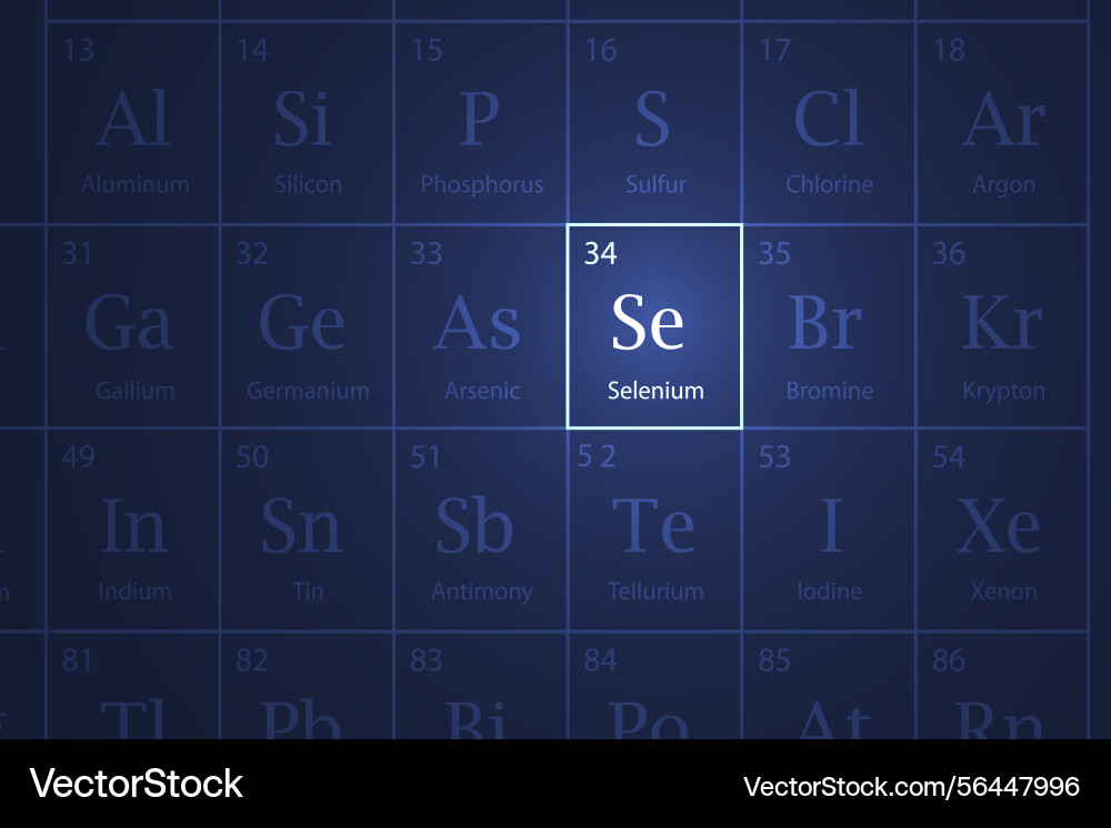 Selenium element glowing in a dark periodic table Vector Image