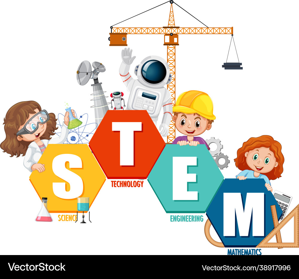 Stem education logo banner with kids cartoon Stem education logo banner with kids cartoon vector image