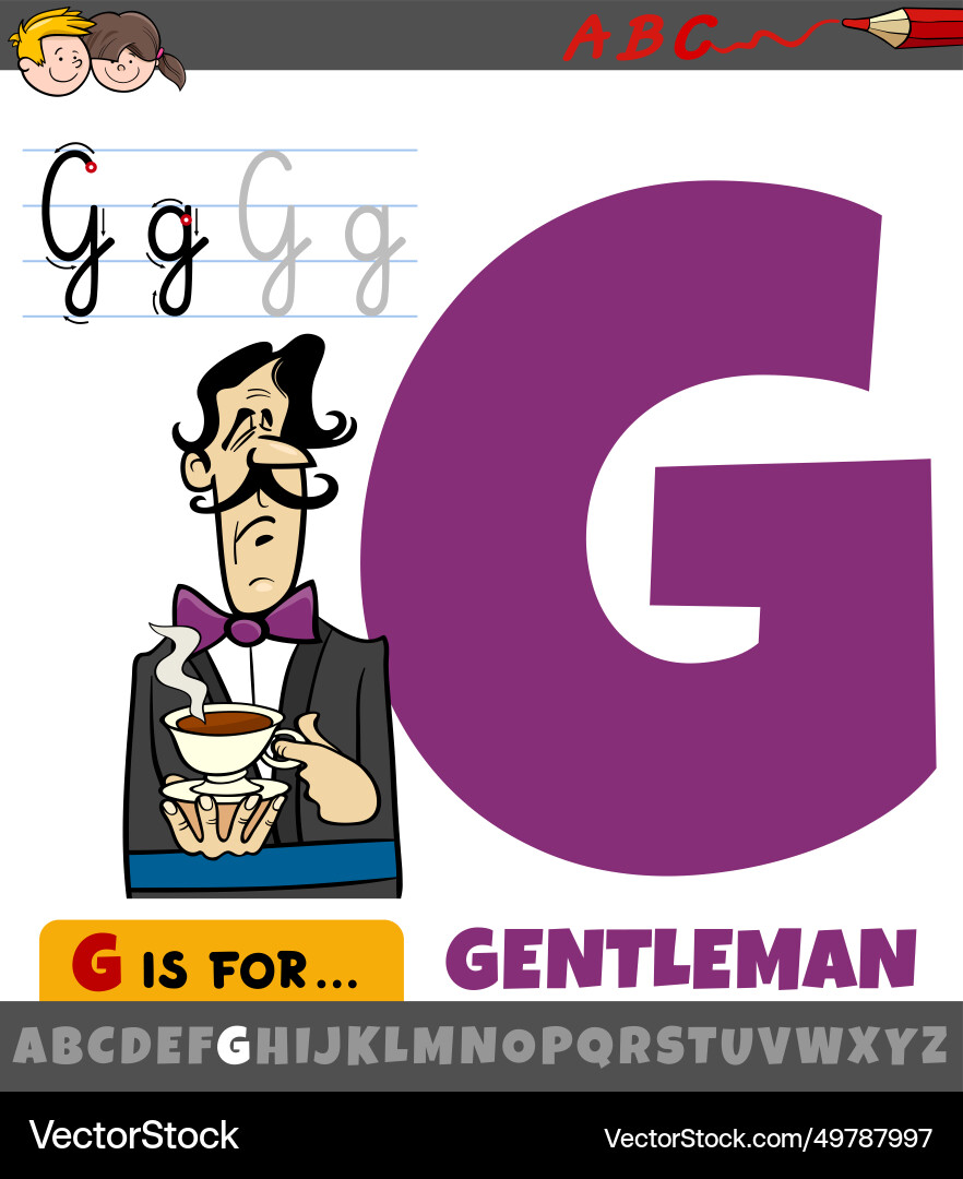 Buchstaben g von Alphabet mit Cartoon-Gentleman Buchstaben g von Alphabet mit Cartoon-Gentleman vektorbild