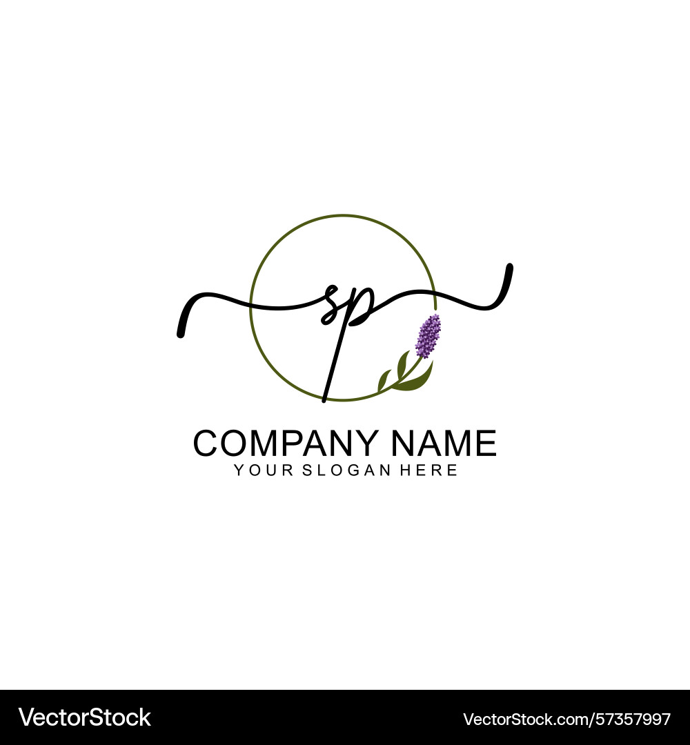Handwritten sp initial logo with circle and Handwritten sp initial logo with circle and vector image
