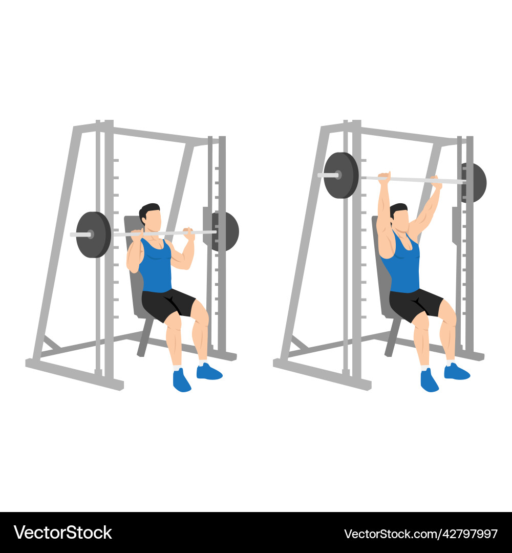 Man doing smith machine shoulder press exercise Man doing smith machine shoulder press exercise vector image