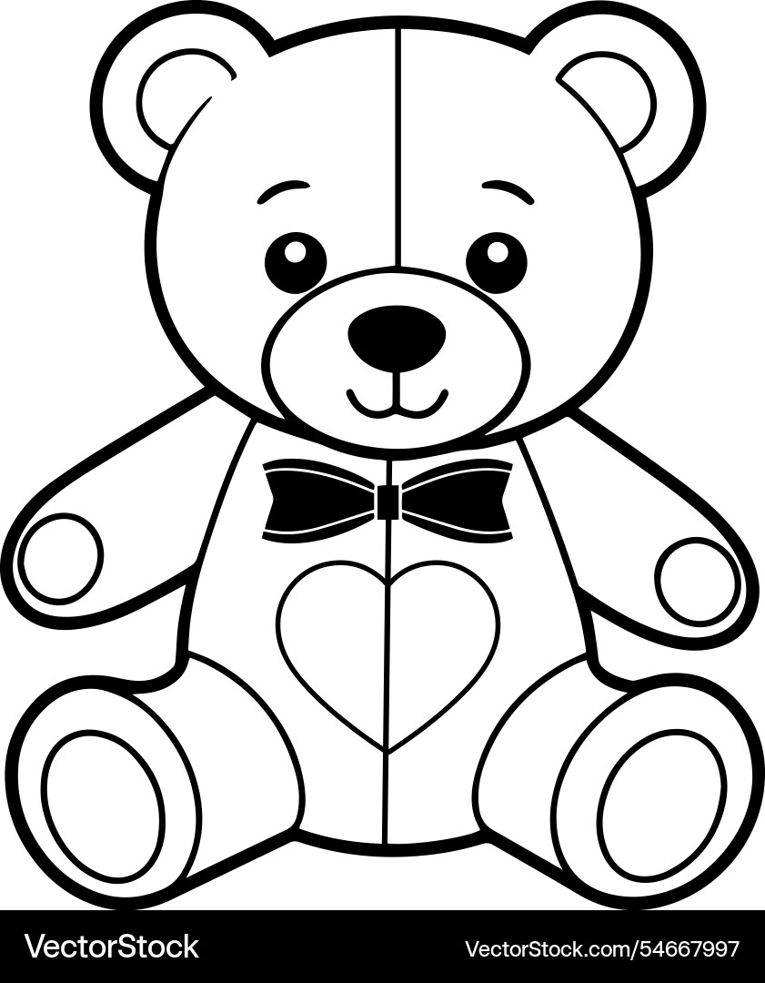 Teddy bear with a bow and love shape silhouette 5 Vector Image