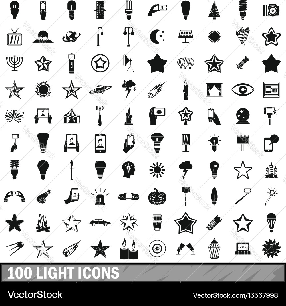100 light icons set in simple style Vector Image