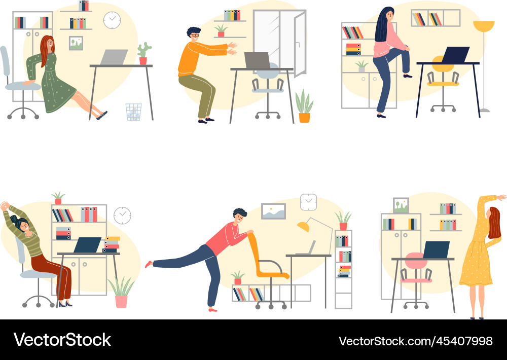 Übungen bei der Arbeit freelancers machen Sport Übungen bei der Arbeit freelancers machen Sport vektorbild