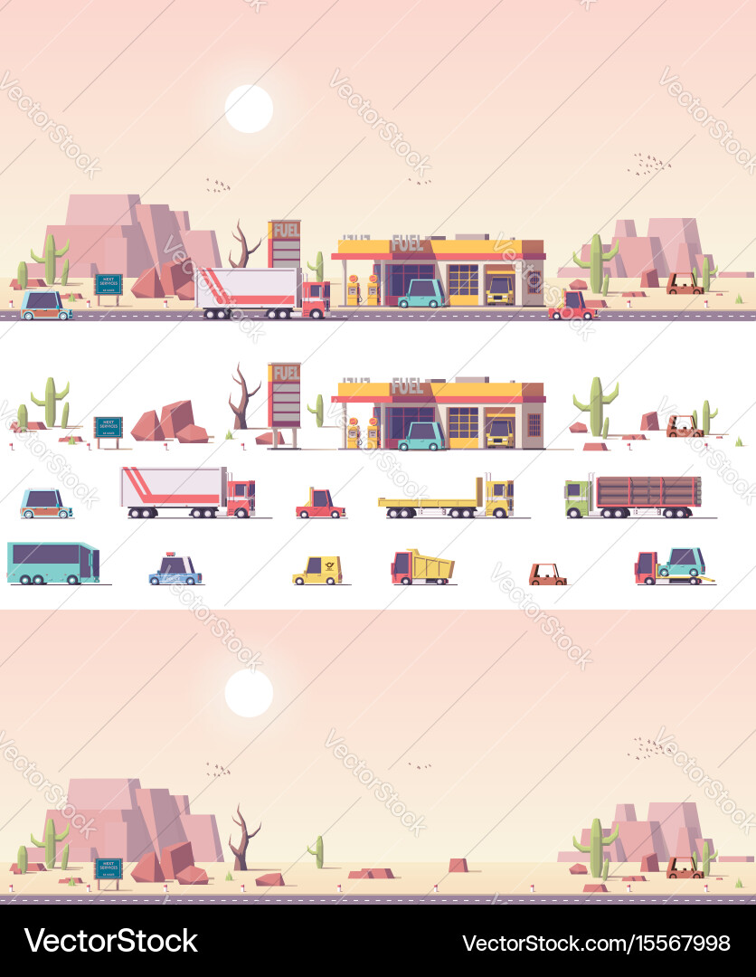 Isometric Gas Station Icon Set Vector Image
