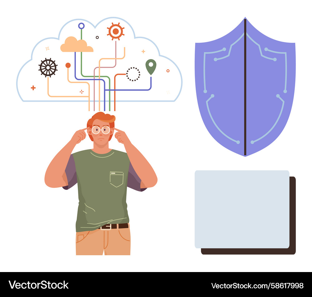 Man connecting ideas with technology security Vector Image