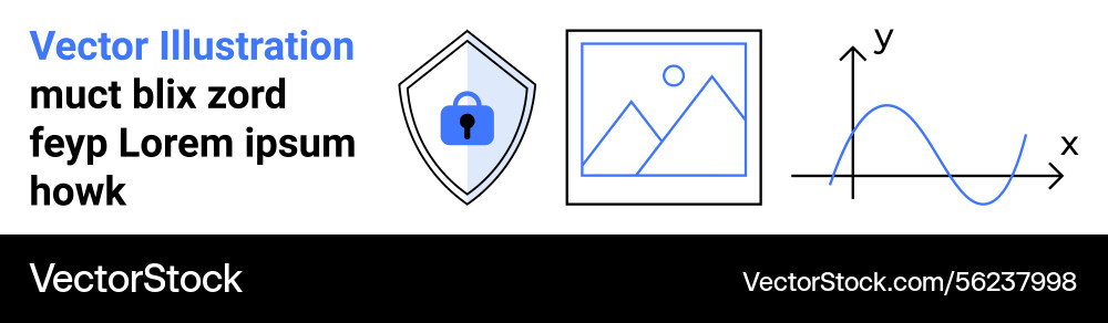 Shield with lock framed image scene and graph Shield with lock framed image scene and graph vector image