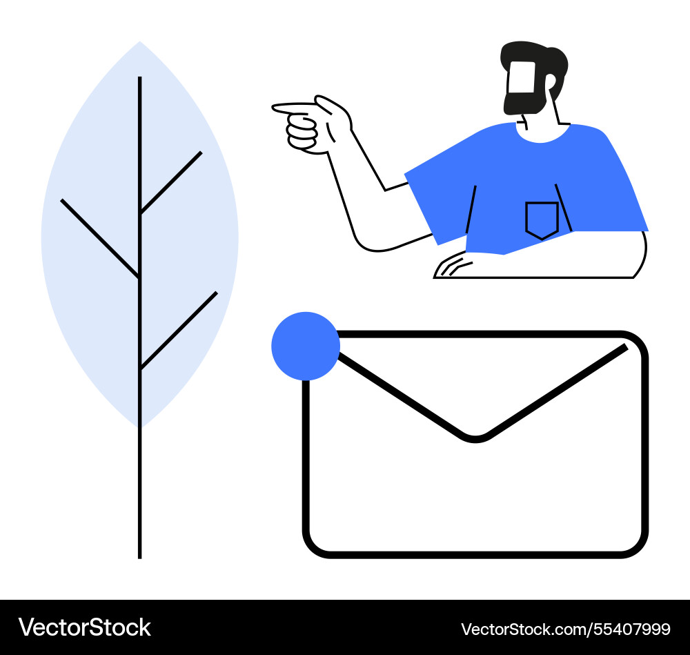 Abstract figure pointing with leaf and envelope Abstract figure pointing with leaf and envelope vector image
