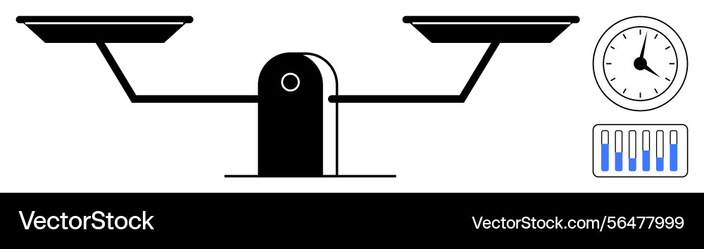 Balanced weighing scale with clock and progress Balanced weighing scale with clock and progress vector image