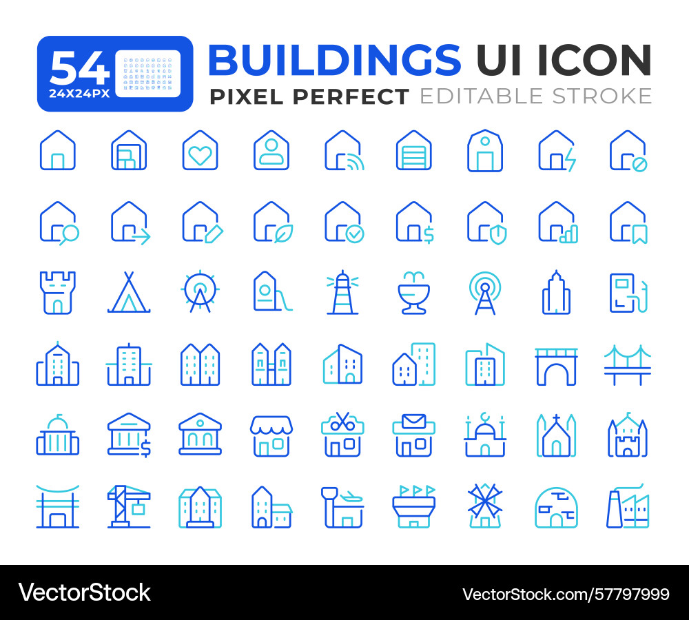 Buildings colorful line ui icons set Vector Image