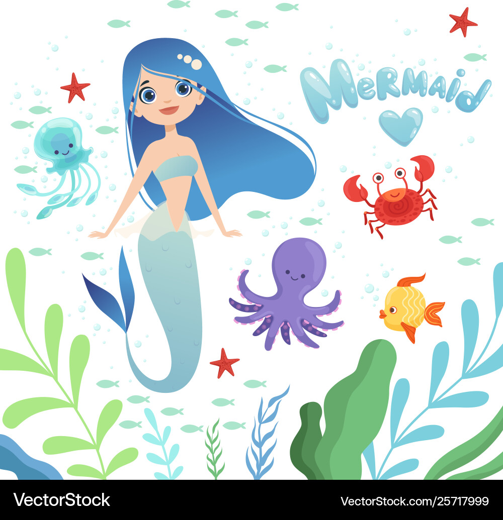 Mermaid background underwater life with cartoon Mermaid background underwater life with cartoon vector image