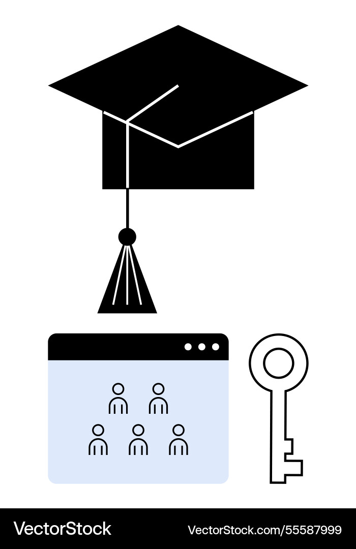 Mortarboard hat over user interface with key Vector Image