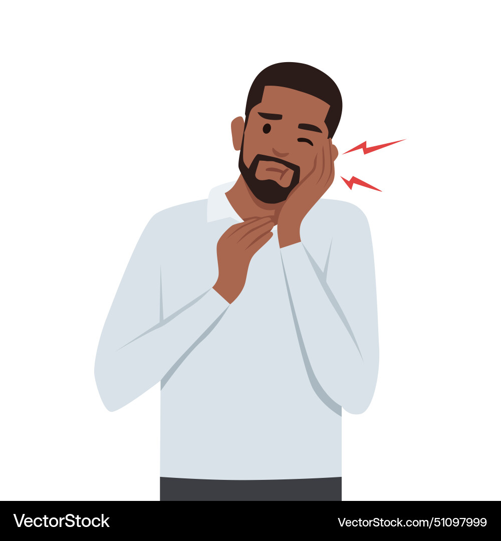 Young black man toothache caries severe pain Young black man toothache caries severe pain vector image