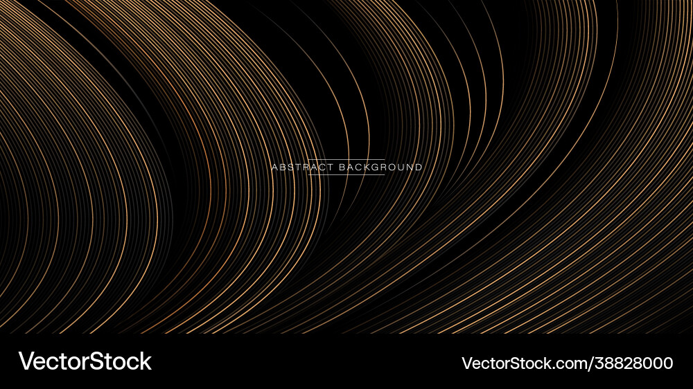 Abstract golden gradient curve lines on dark vector image