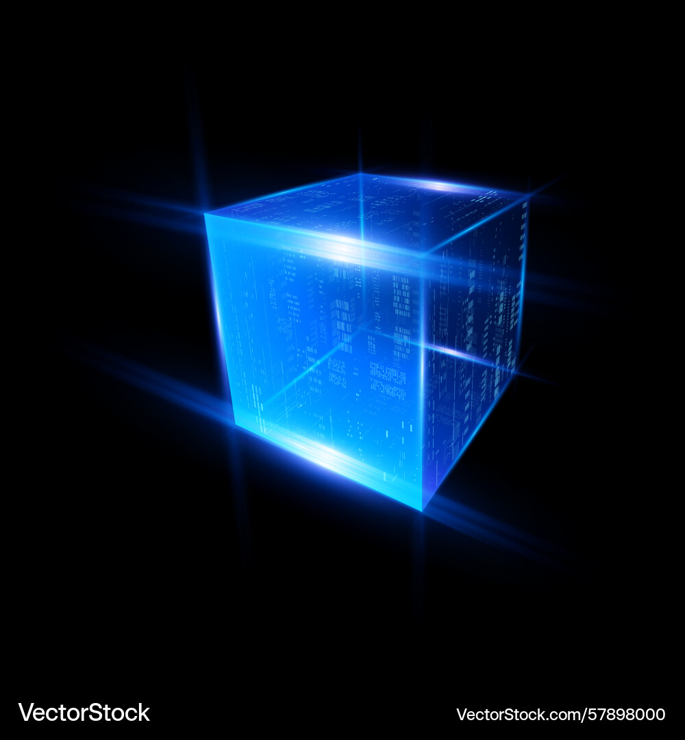 Energy glow cube block from sparkle lines and big Energy glow cube block from sparkle lines and big Vector Image
