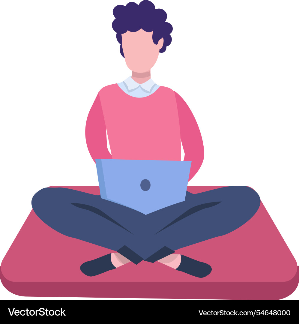 Man searching idea on internet using laptop Vector Image