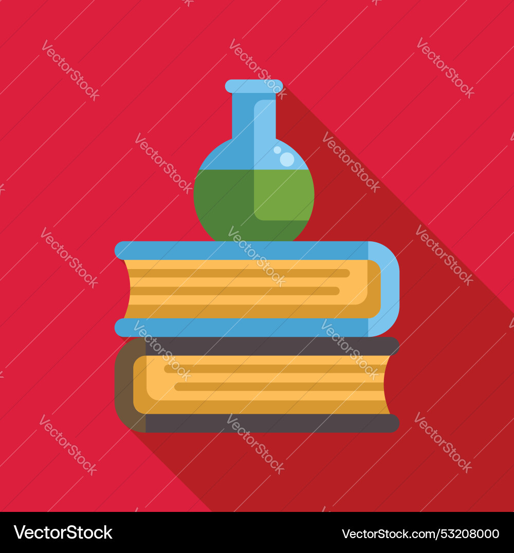 Round bottom flask standing on a stack of books vector image