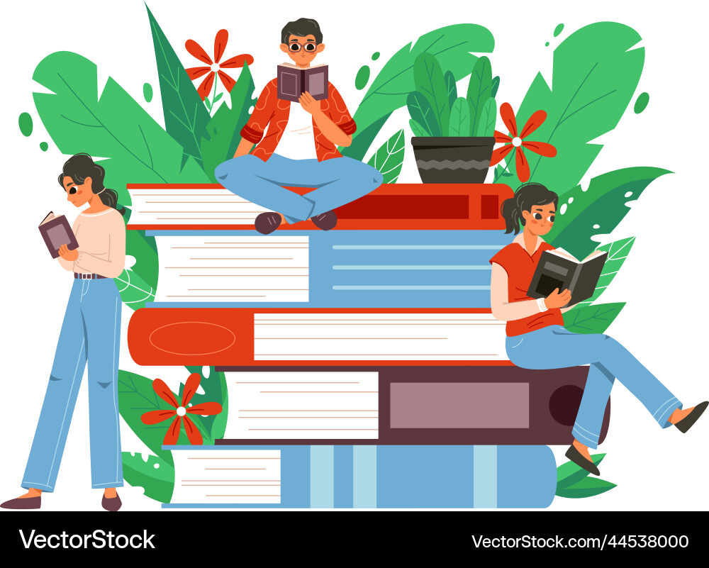 Student study books together teens studying Vector Image