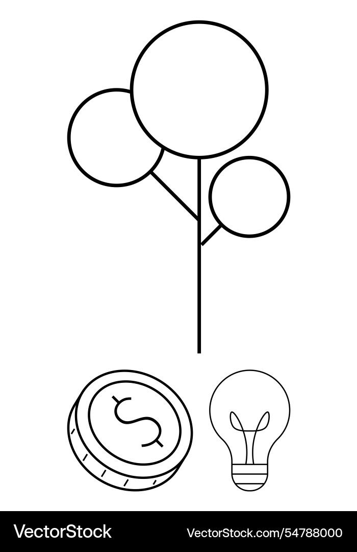 Tree with three circular balloons currency coin Tree with three circular balloons currency coin vector image