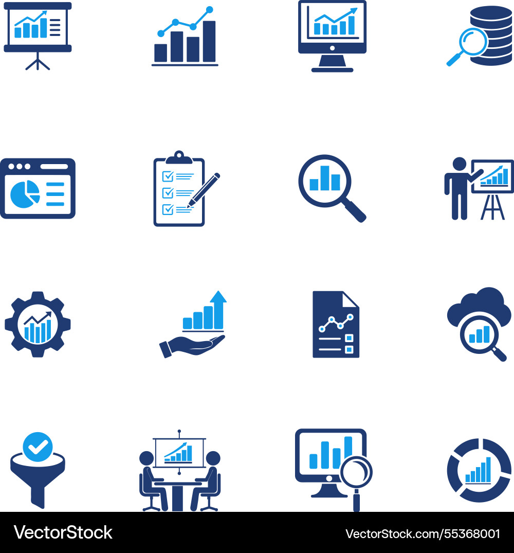 Business data analysis icons set Business data analysis icons set vector image