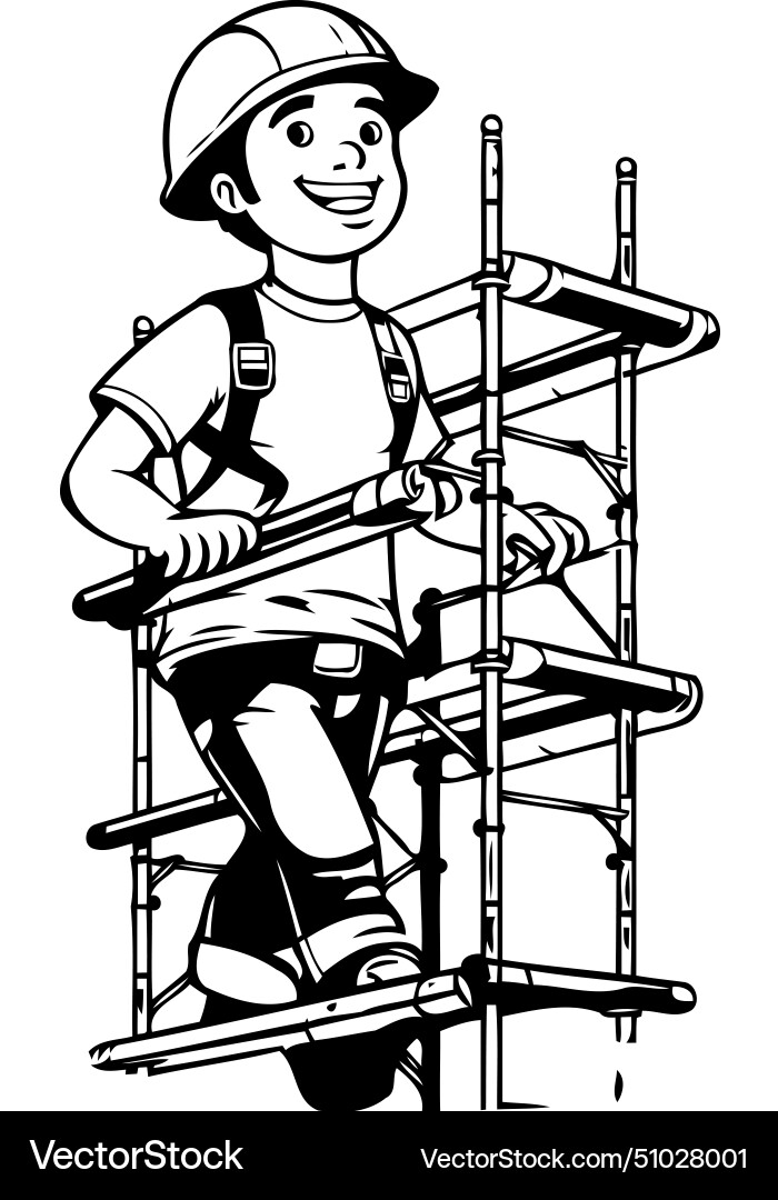 Construction worker on scaffolding Royalty Free Vector Image
