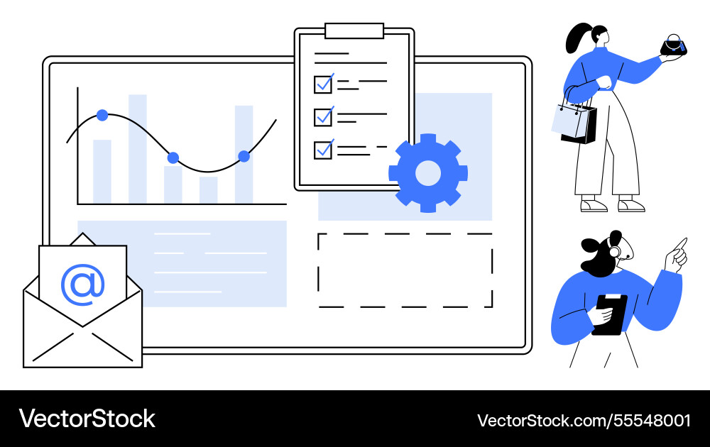 Data analysis and team collaboration via digital Data analysis and team collaboration via digital vector image