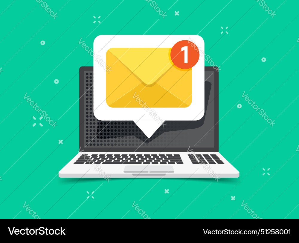 Laptop with envelope icon in flat style computer Laptop with envelope icon in flat style computer vector image