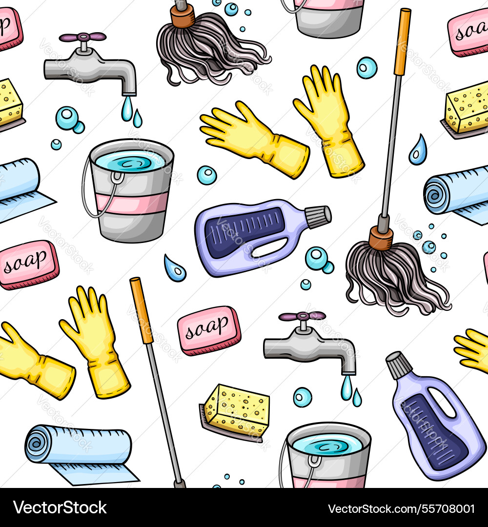 Seamless pattern with cleaning tools vector image
