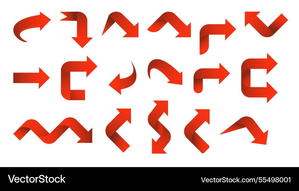 Set red arrow 3d icons pointing up down left right Set red arrow 3d icons pointing up down left right vector image