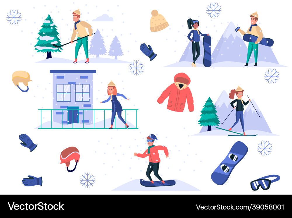 Winter sports isolated elements set vector image