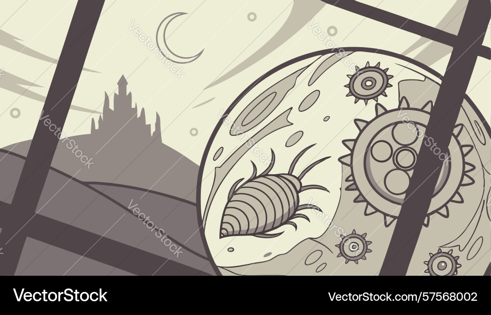 Abstract shell cosmic elements in a landscape Vector Image