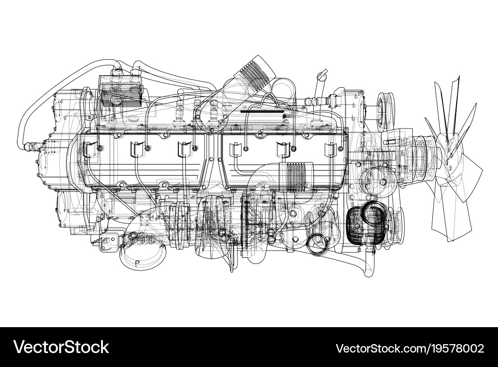 Car engine rendering of 3d vector image