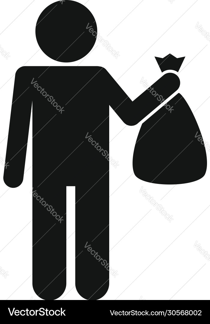 Man take garbage bag icon simple style Man take garbage bag icon simple style vector image