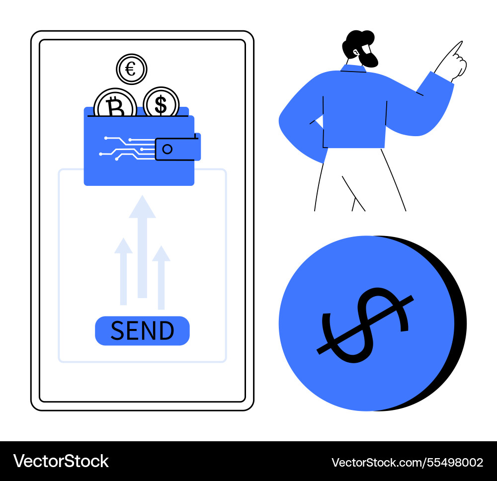 Mobile transaction concept with wallet send Mobile transaction concept with wallet send vector image