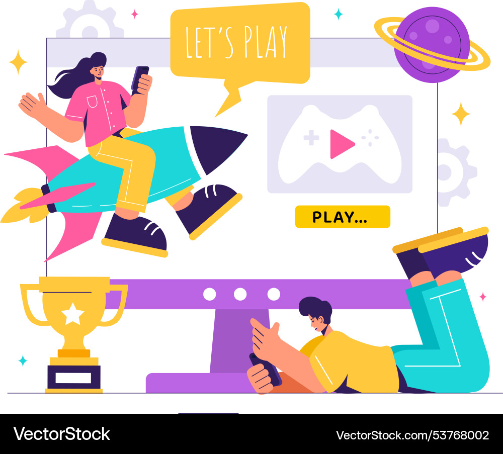 Video games with programmers playing gamepad Vector Image