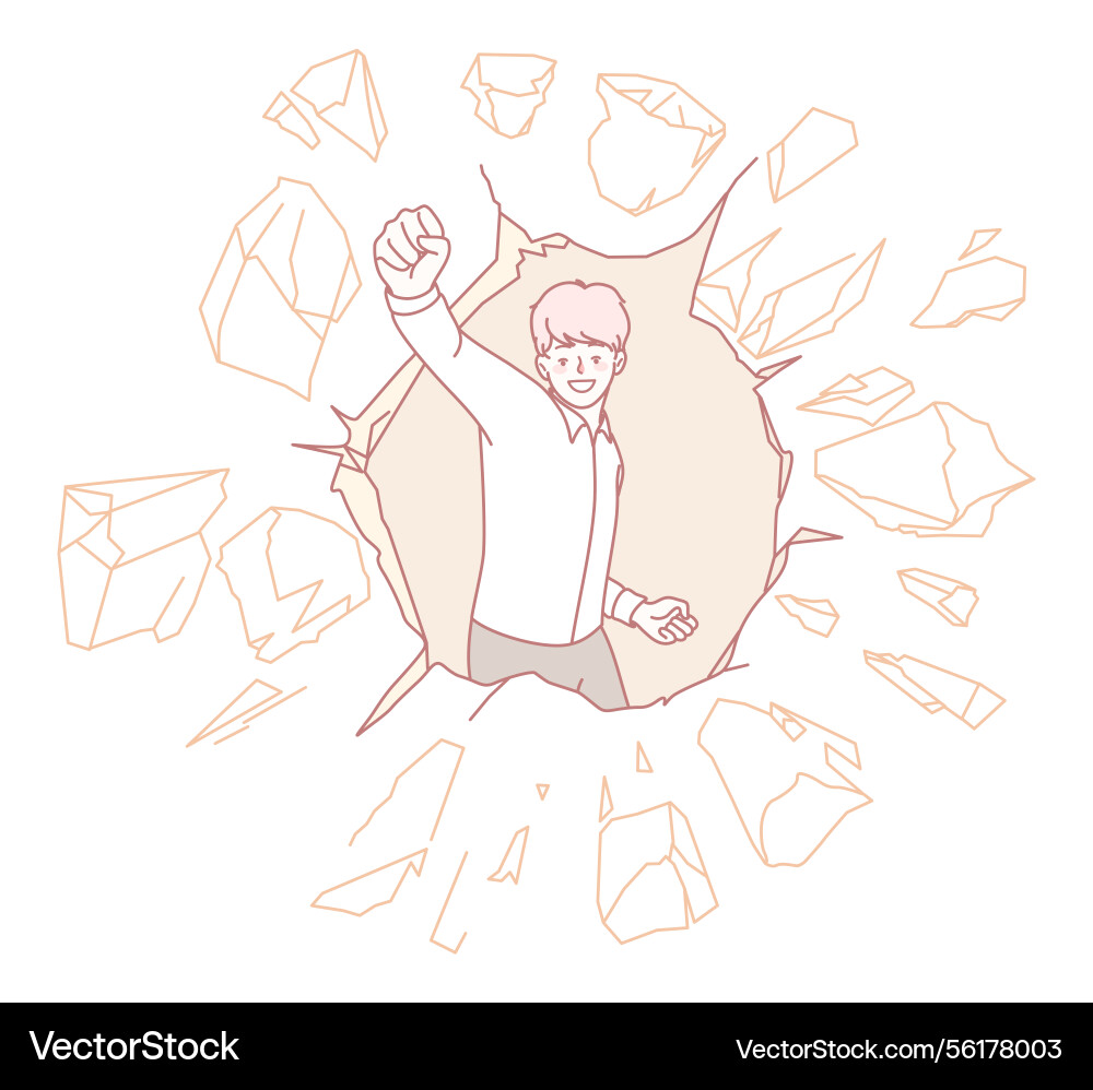 A dynamic character breaking through an impressive Vector Image