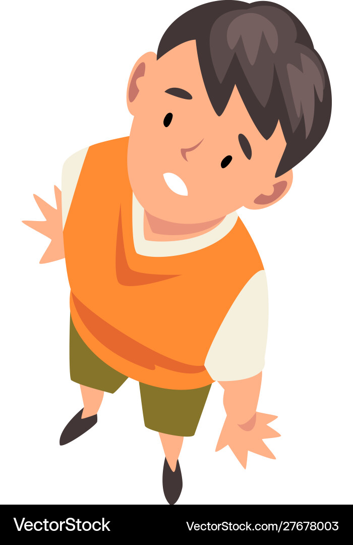 Cheerful boy character looking up view from above Cheerful boy character looking up view from above vector image