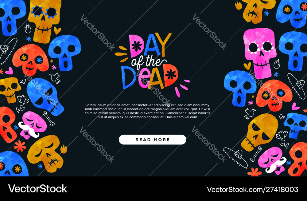 Day dead cartoon skull landing page template Day dead cartoon skull landing page template vector image
