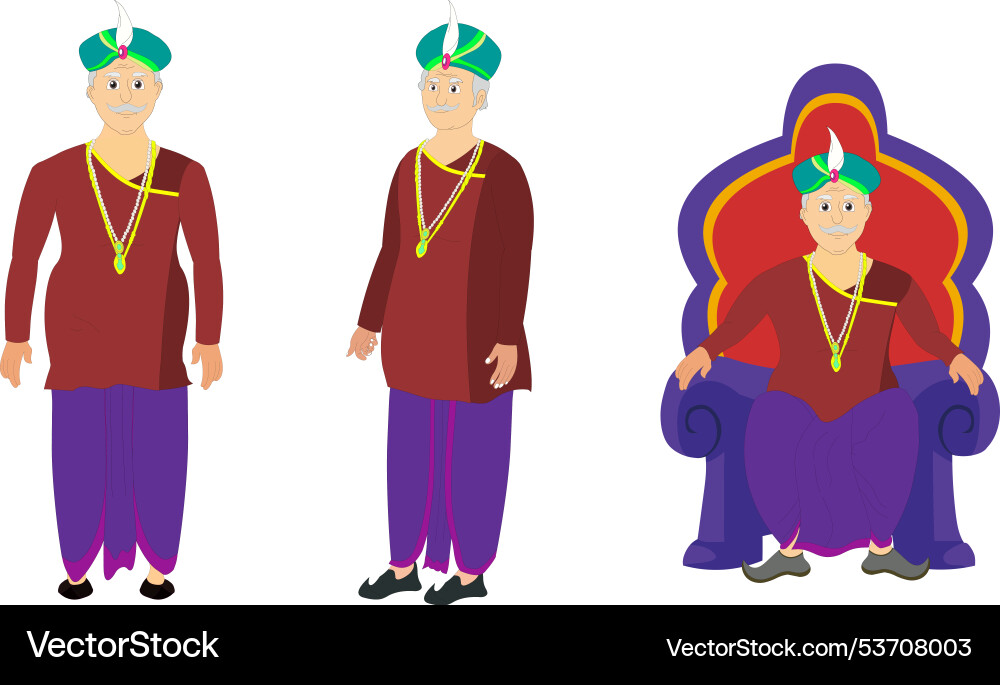 Indian king character set for cartoon animation Vector Image