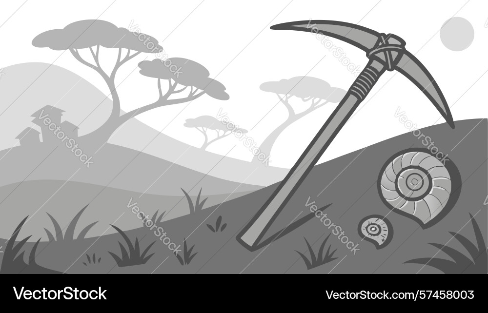 Pickaxe and tools on hill mining scene design Vector Image