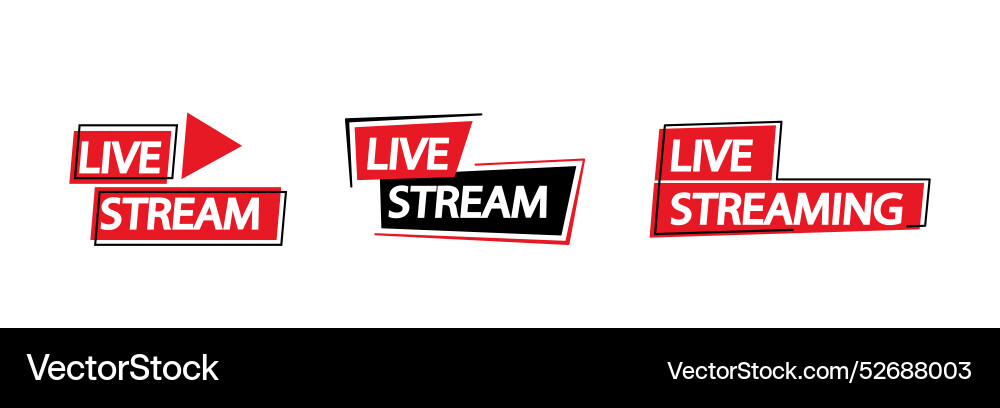 Set of live stream icons in red and black for use Set of live stream icons in red and black for use Vector Image